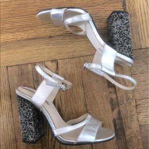 Zara silver jewel-encrusted block heel sandals